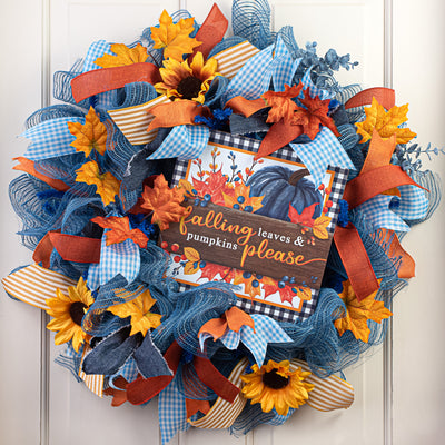 10" Square Wooden Sign: Falling Leaves & Pumpkins Please Lifestyle Photo