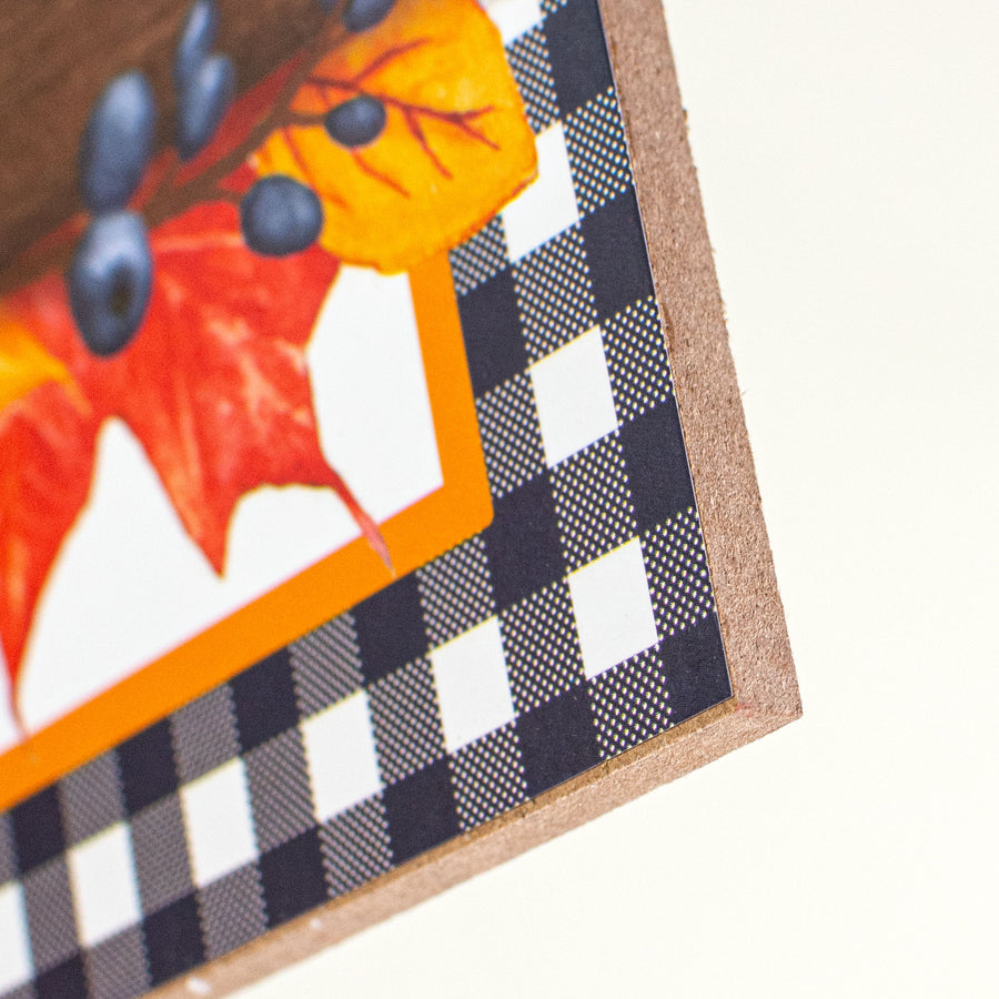 10" Square Wooden Sign: Falling Leaves & Pumpkins Please detail photo 3