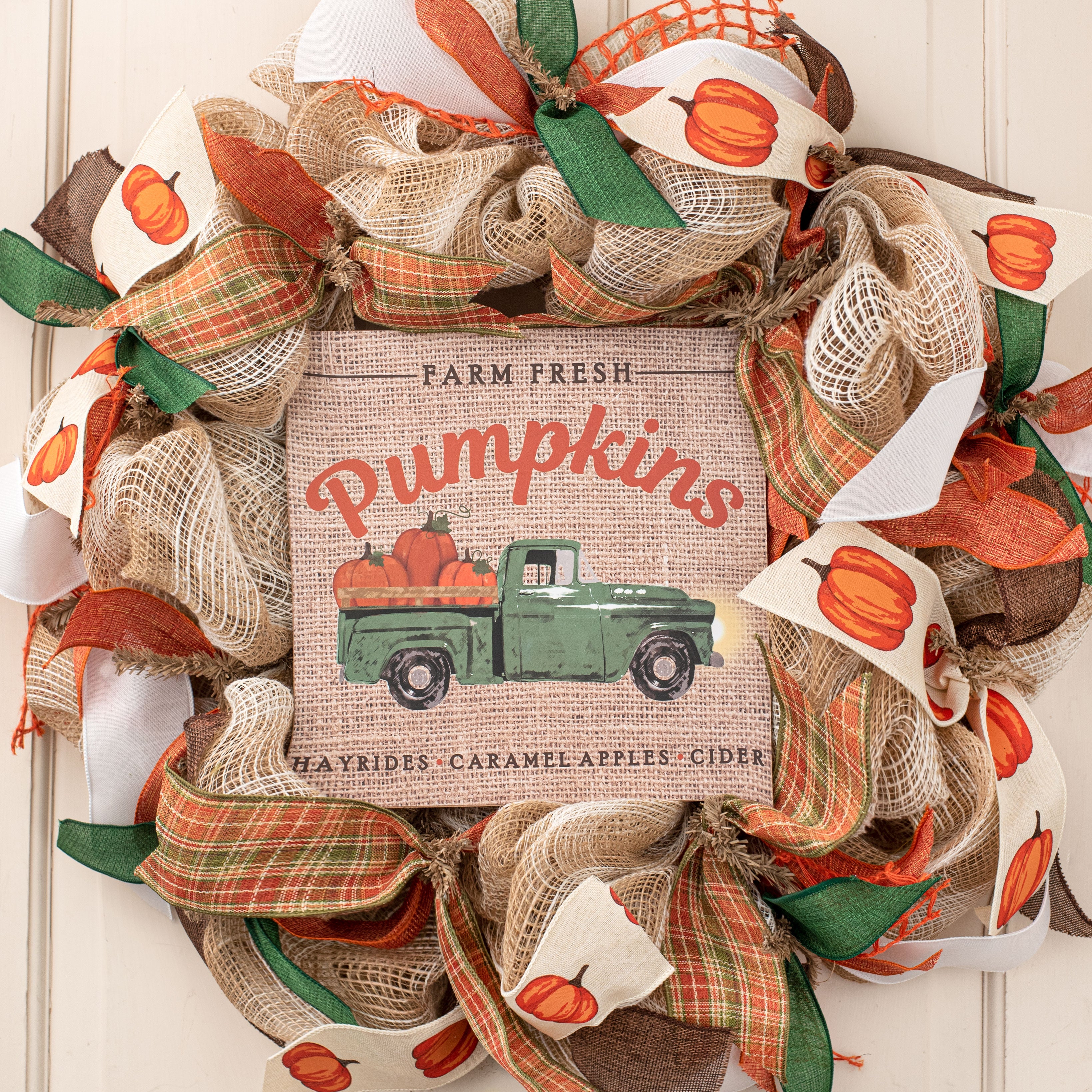 10" Square Wooden Sign: Farm Fresh Pumpkins Lifestyle Photo