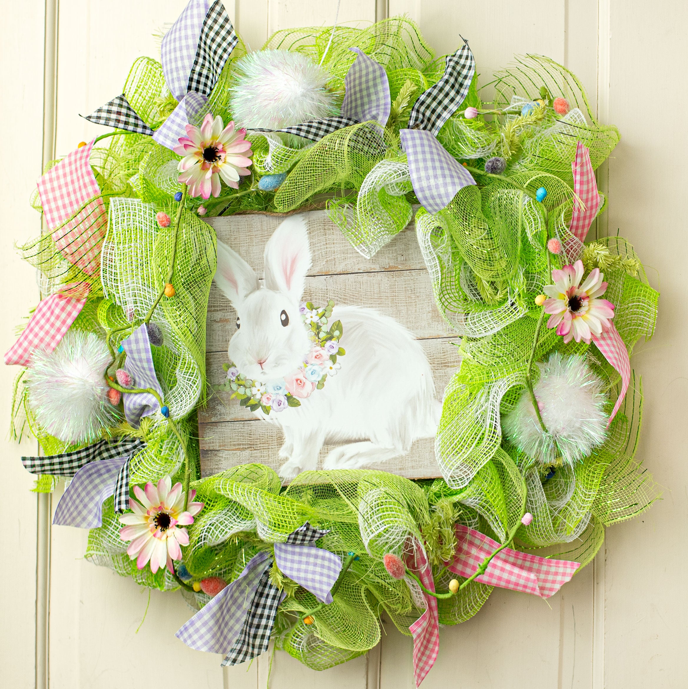 10" Square Wooden Sign: Floral Bunny Lifestyle Photo
