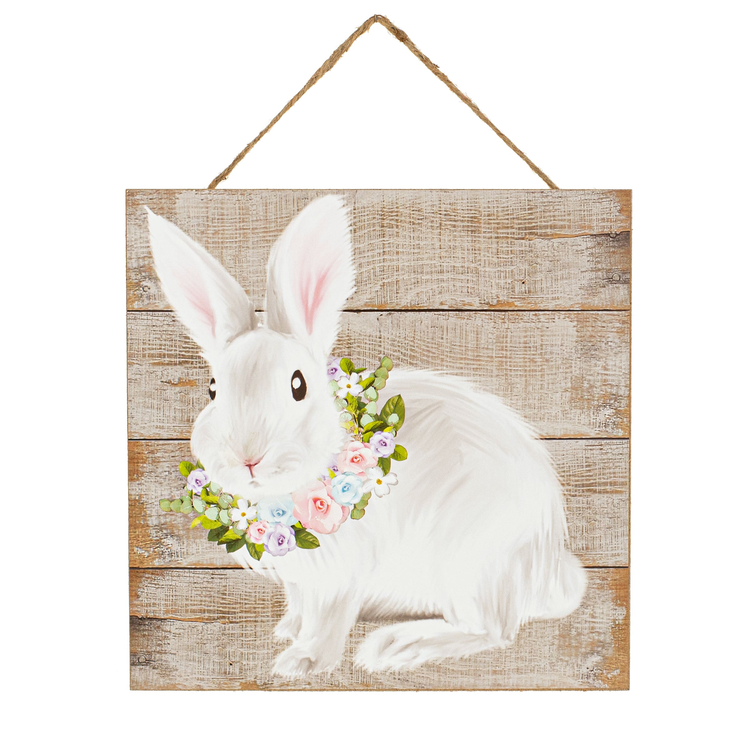 10" Square Wooden Sign: Floral Bunny Item Number: AP8598