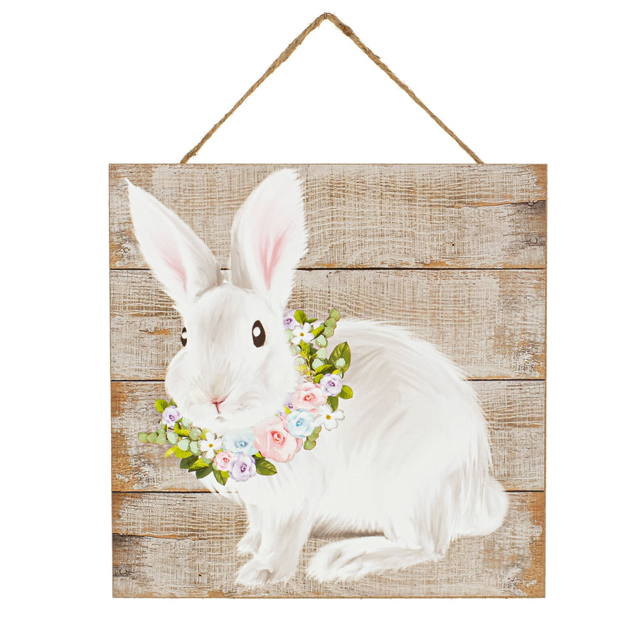 10" Square Wooden Sign: Floral Bunny Item Number: AP8598