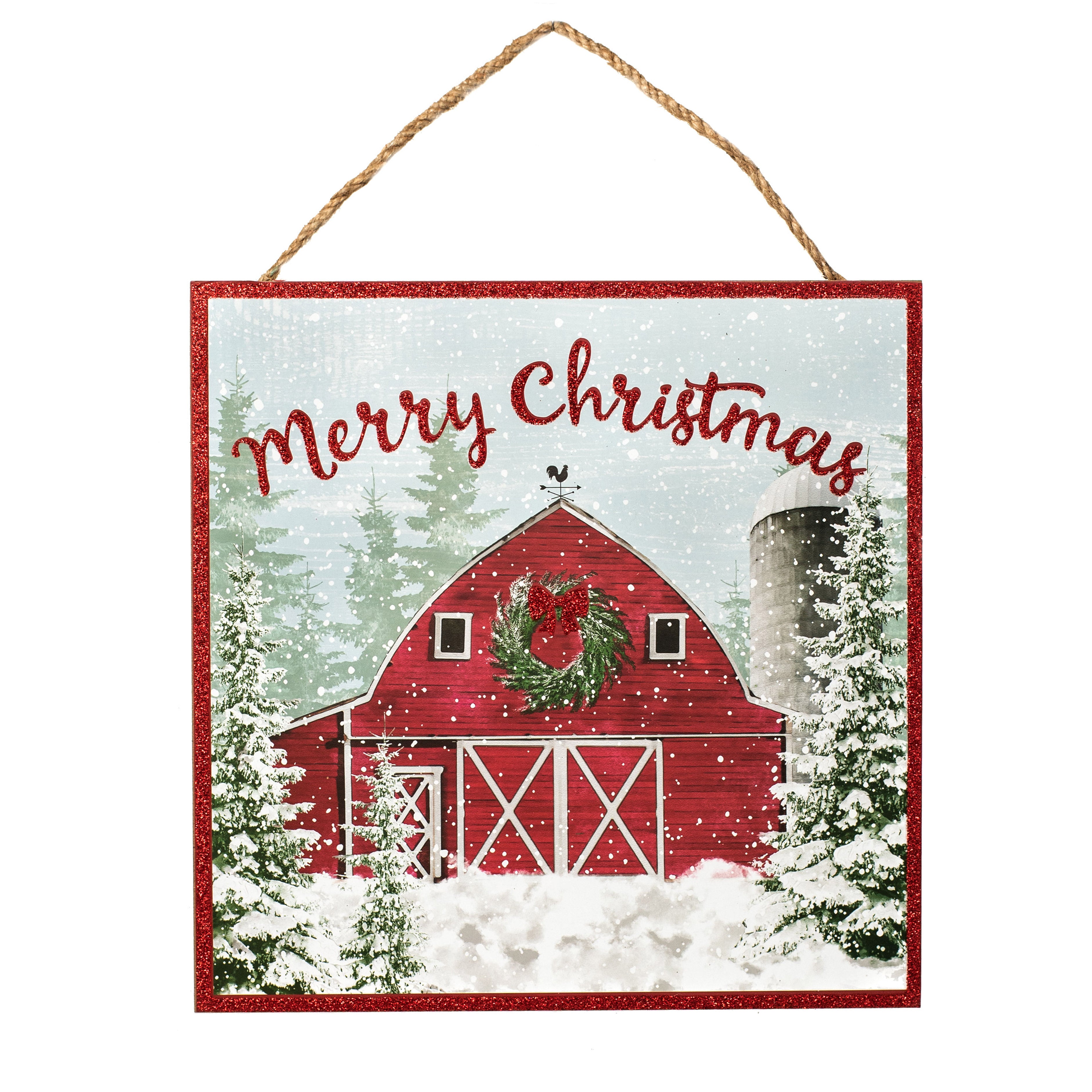 10" Square Wooden Sign: Glitter Christmas Barn Item Number: AP8825