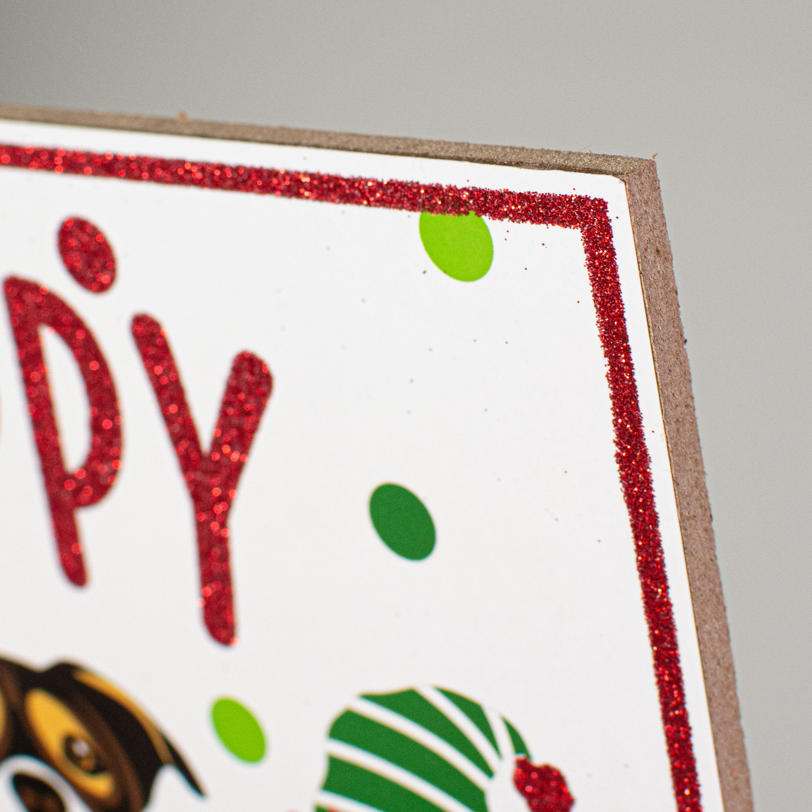 10" Square Wooden Sign: Glitter Happy Paw-Lidays detail photo 3