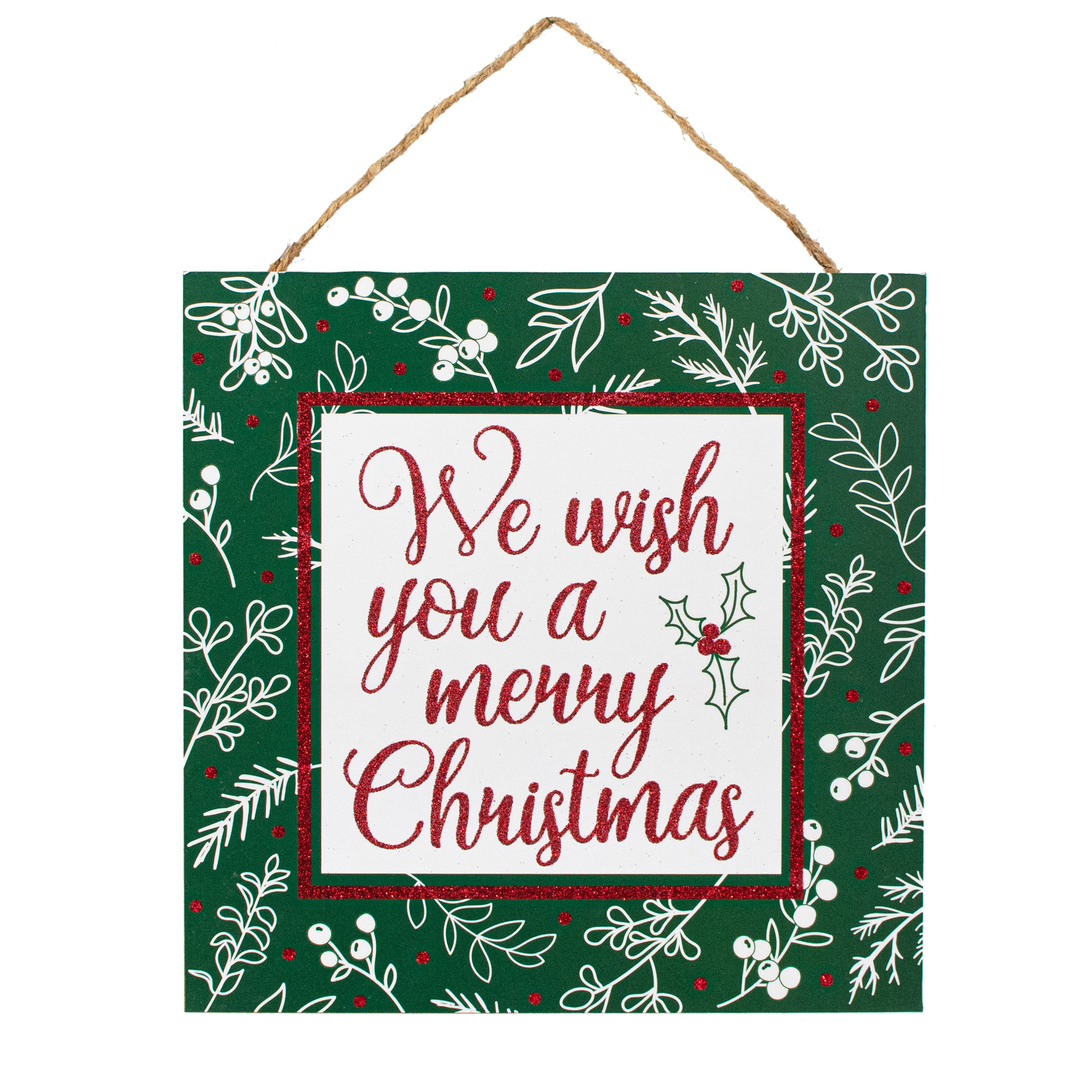 10" Square Wooden Sign: Glitter Wish You Merry Christmas Item Number: AP8952
