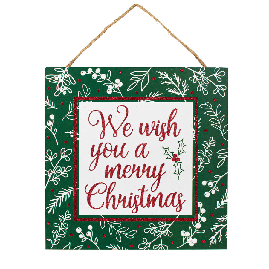 10" Square Wooden Sign: Glitter Wish You Merry Christmas Item Number: AP8952