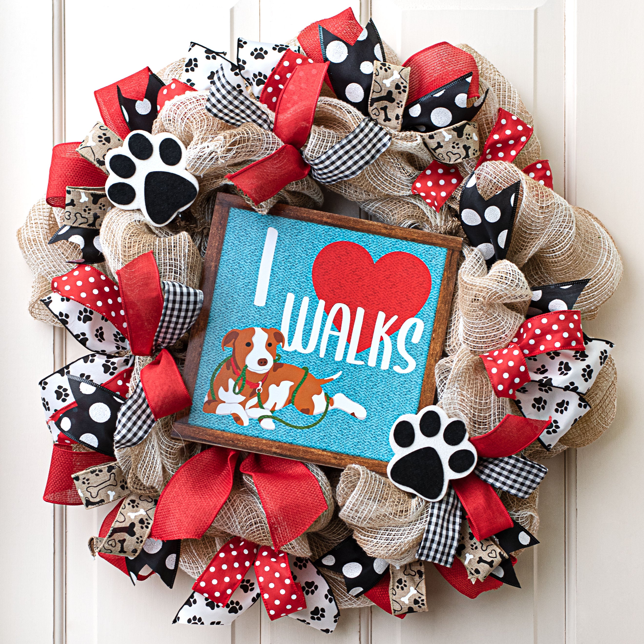 10" Square Wooden Sign: I Heart (Dog) Walks Lifestyle Photo
