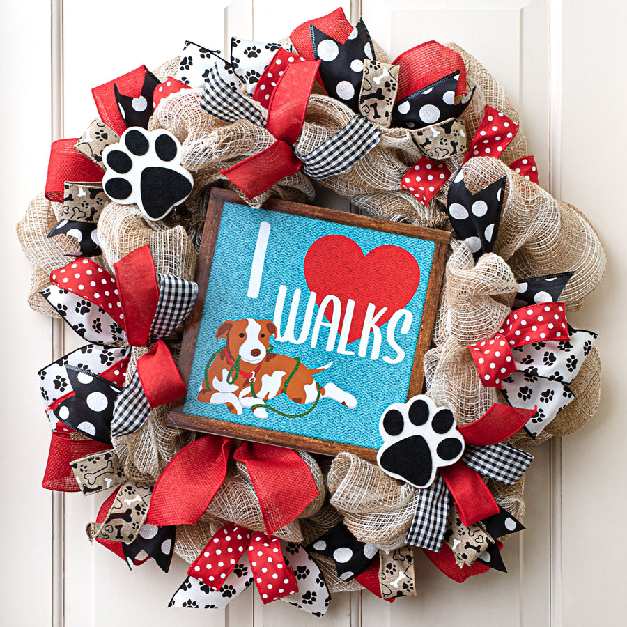 10" Square Wooden Sign: I Heart (Dog) Walks Lifestyle Photo