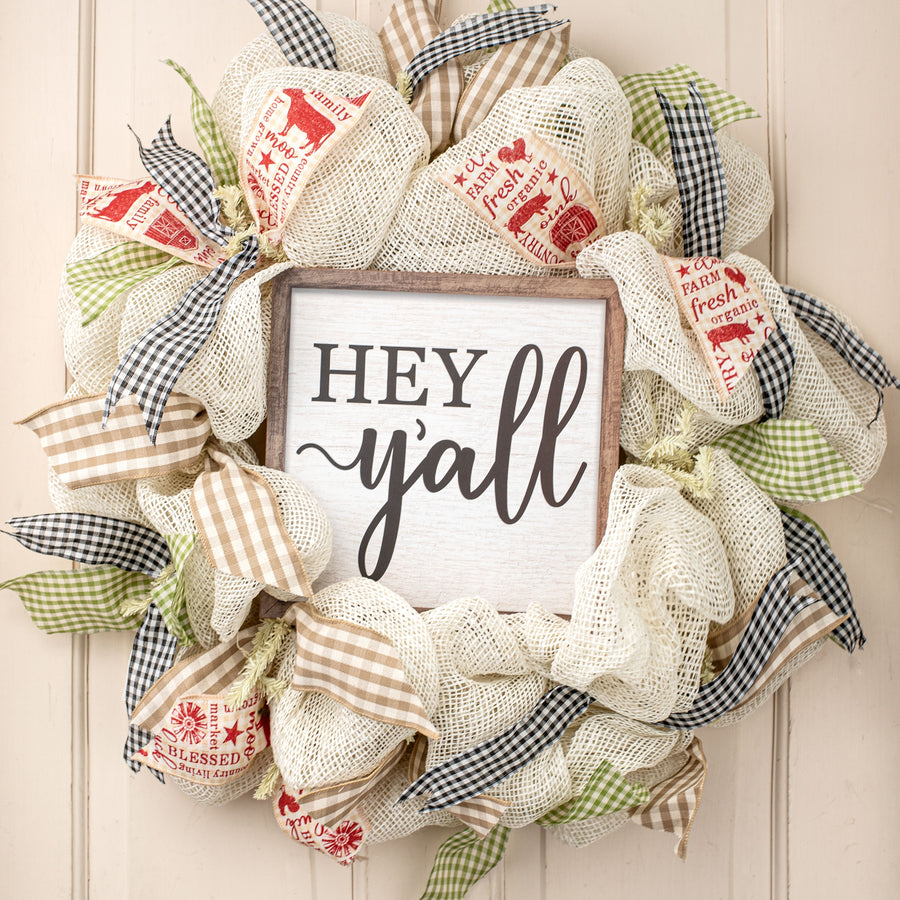 10" Square Wooden Sign: Hey Y'all Lifestyle Photo