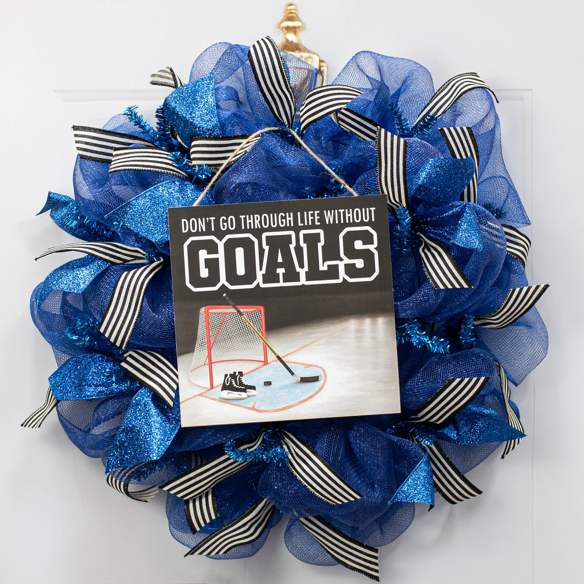 10" Square Wooden Sign: Hockey Goals Lifestyle Photo