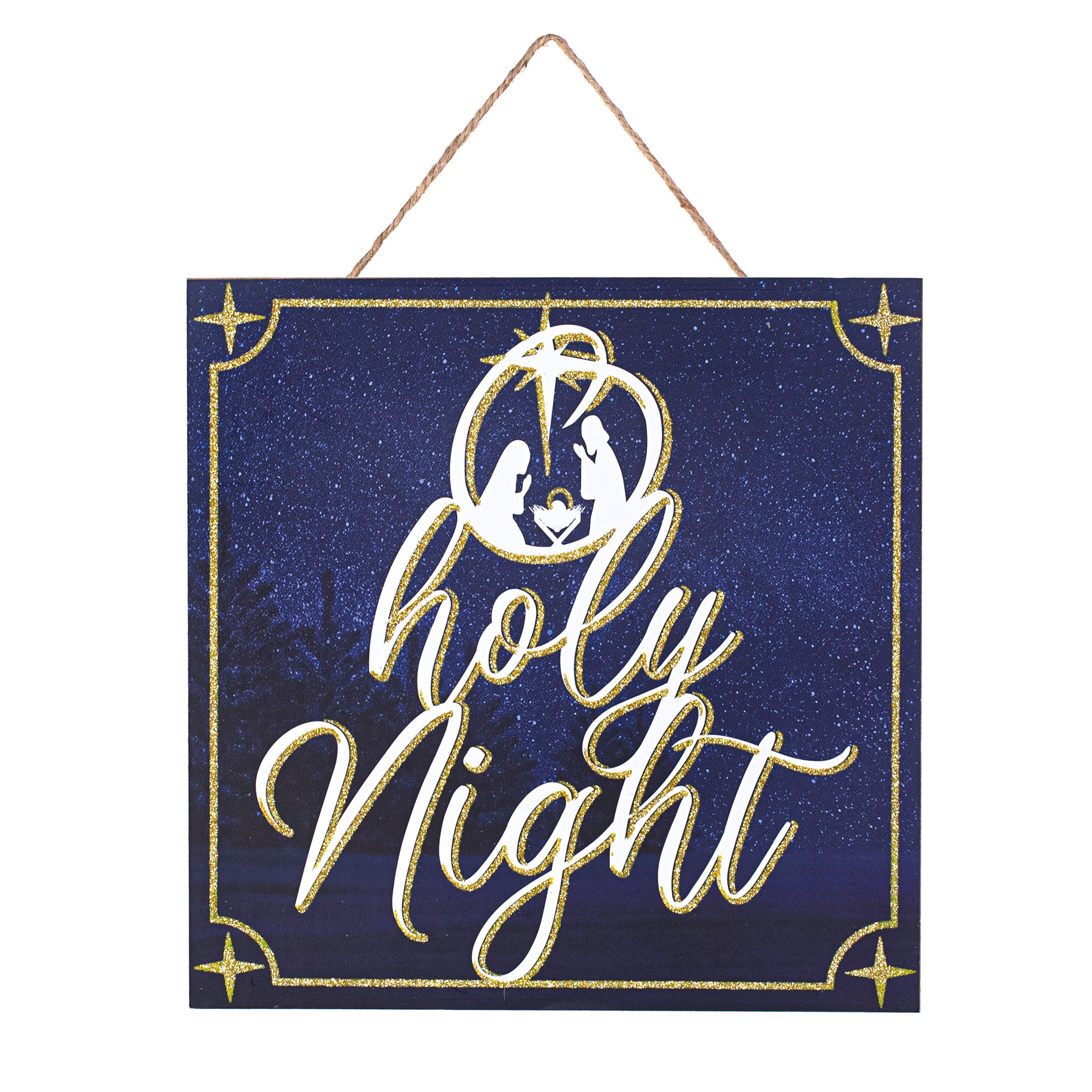 10" Square Wooden Sign: O Holy Night Glitter Item Number: AP7822
