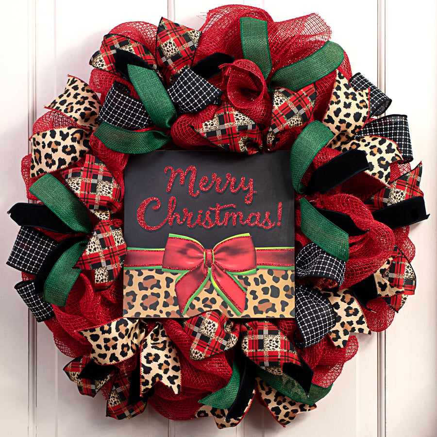 10" Square Wooden Sign: Leopard Merry Christmas Lifestyle Photo