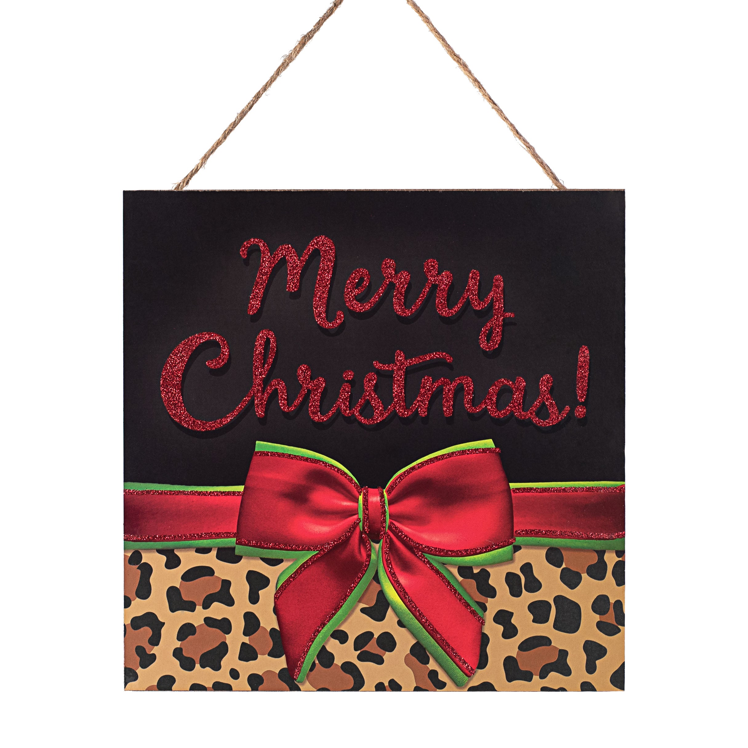 10" Square Wooden Sign: Leopard Merry Christmas Item Number: AP8946