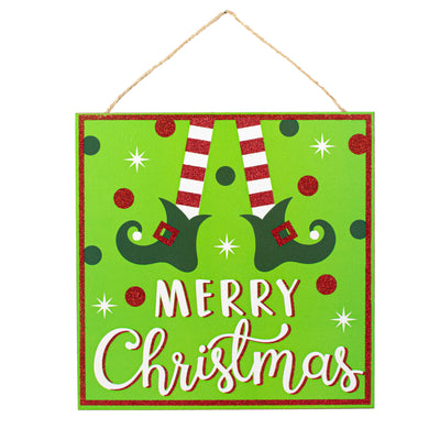 10" Square Wooden Sign: Lime Glitter Christmas Elf Item Number: AP897059