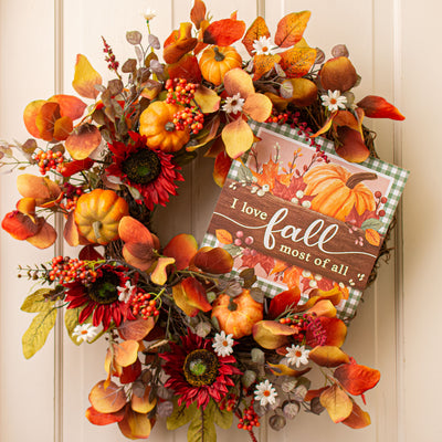 10" Square Wooden Sign: I Love Fall Most of All Lifestyle Photo