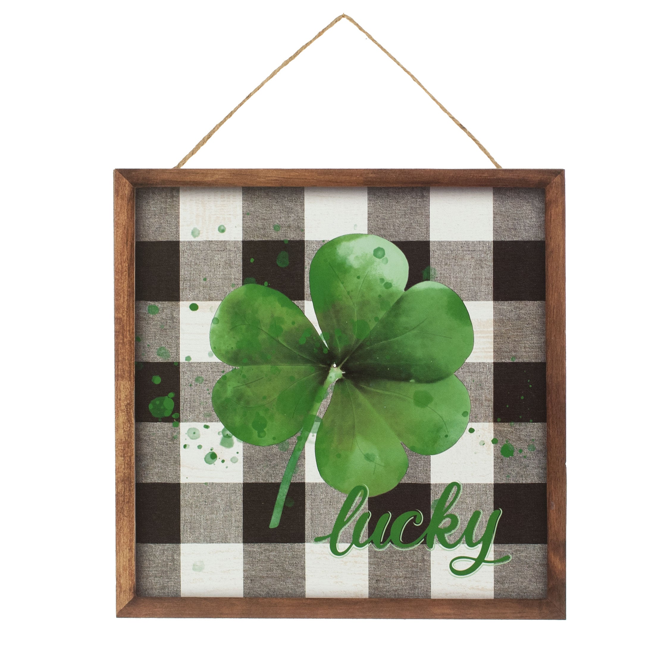 10" Square Wooden Sign: Lucky Shamrock Plaid Item Number: AP8741