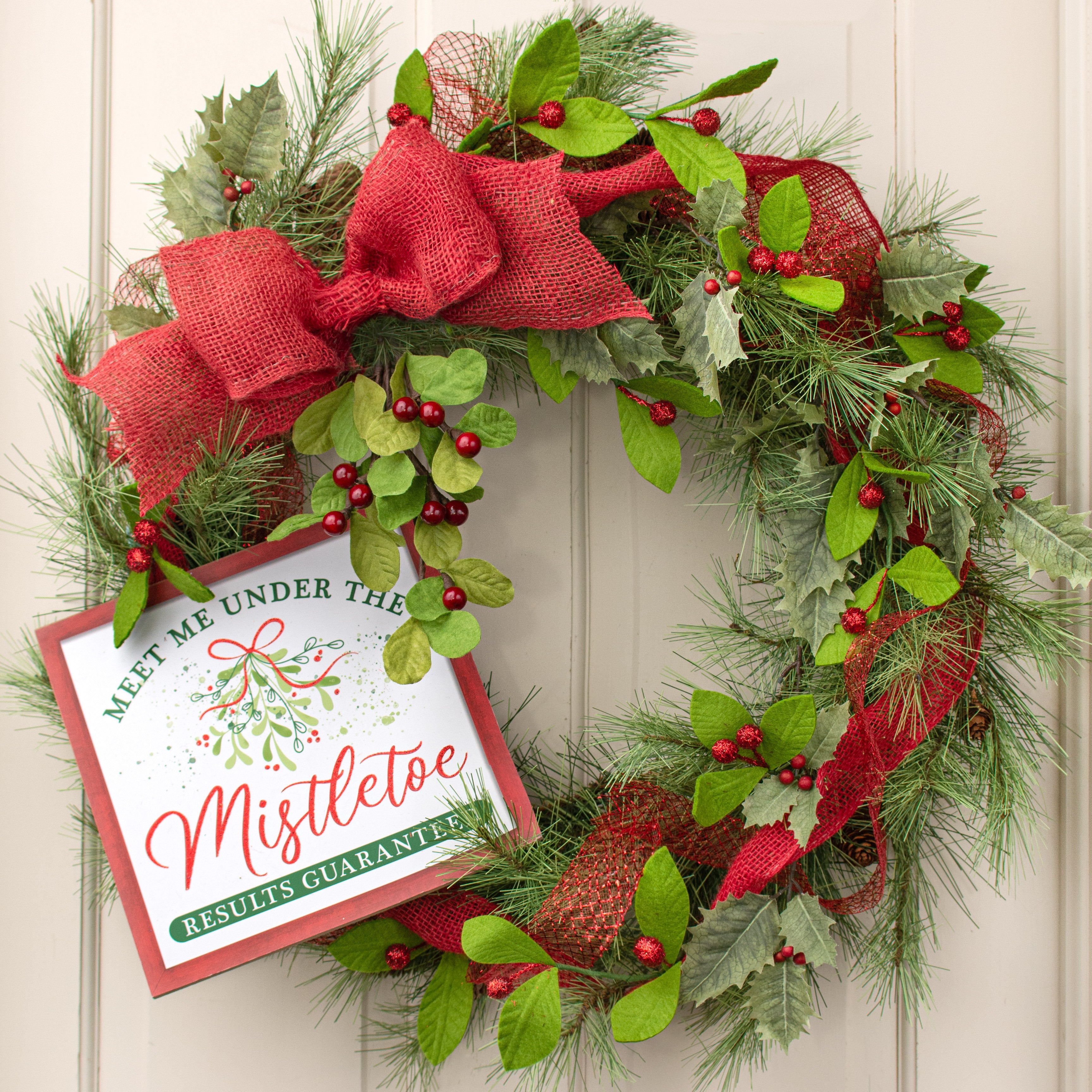 10" Square Wooden Sign: Meet Me Under The Mistletoe Lifestyle Photo