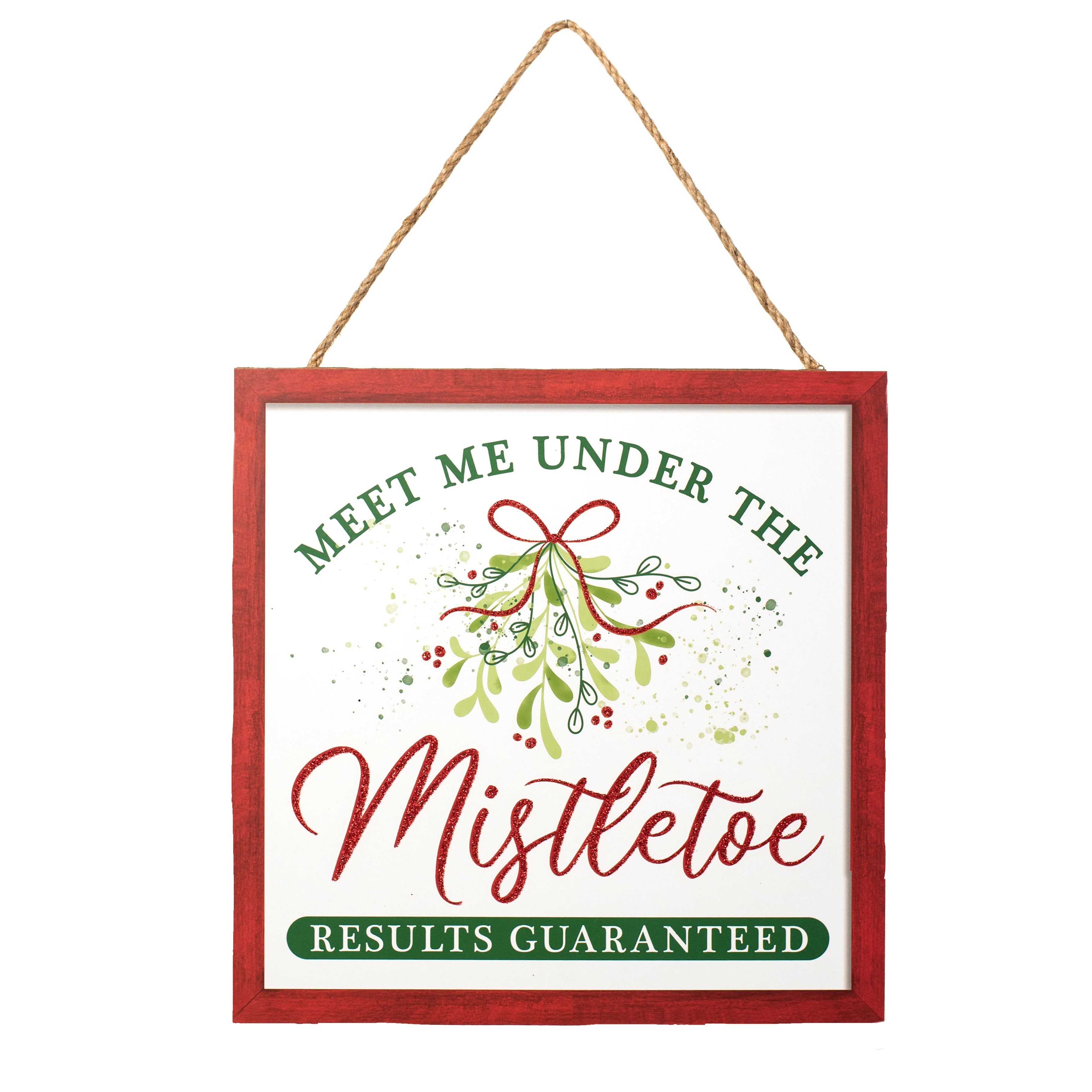 10" Square Wooden Sign: Meet Me Under The Mistletoe Item Number: AP8835