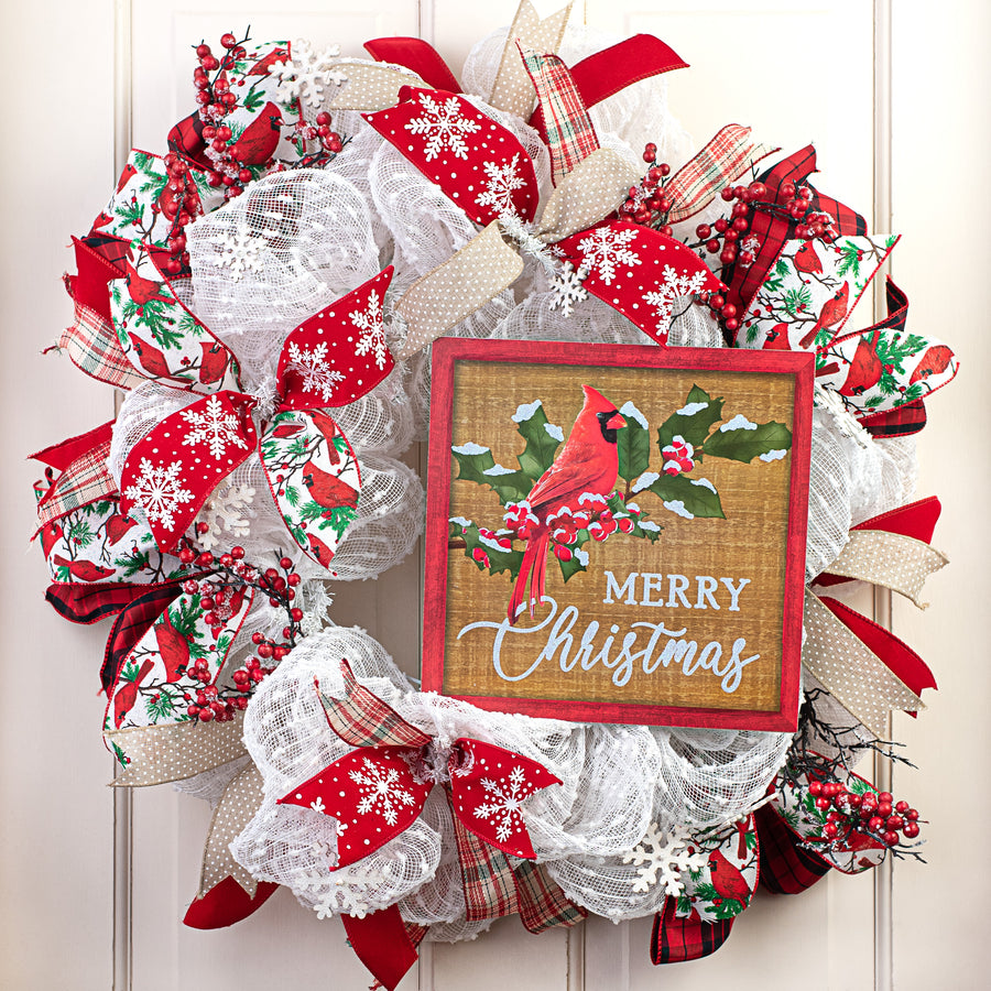 10" Square Wooden Sign: Merry Christmas Cardinal Lifestyle Photo