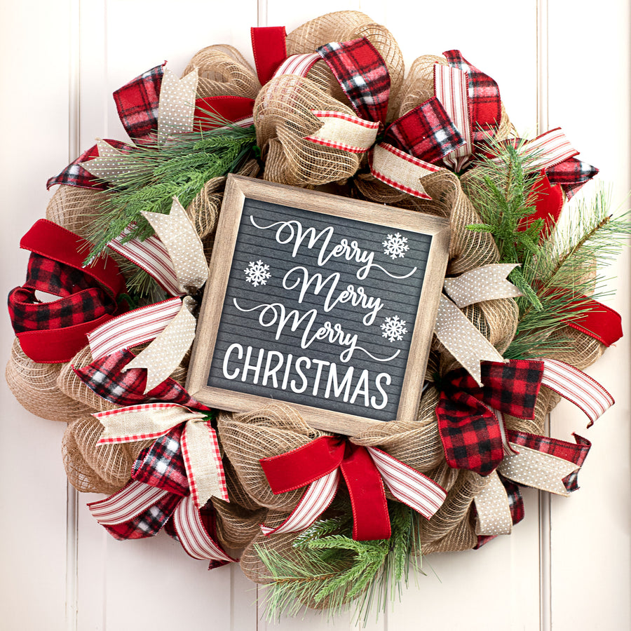 10" Square Wooden Sign: Merry Merry Merry Christmas Lifestyle Photo
