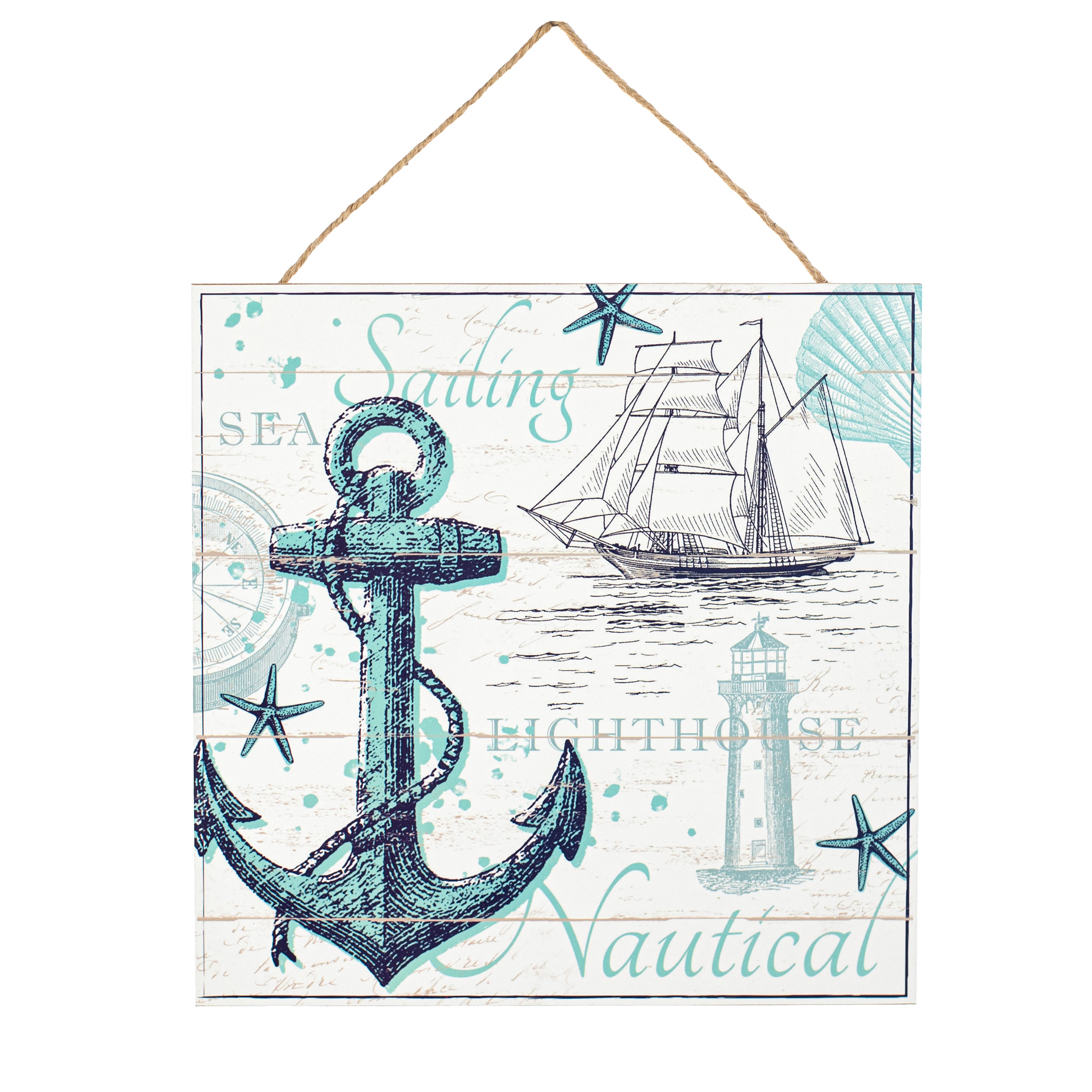 10" Square Wooden Sign: Nautical Collage Item Number: AP7324