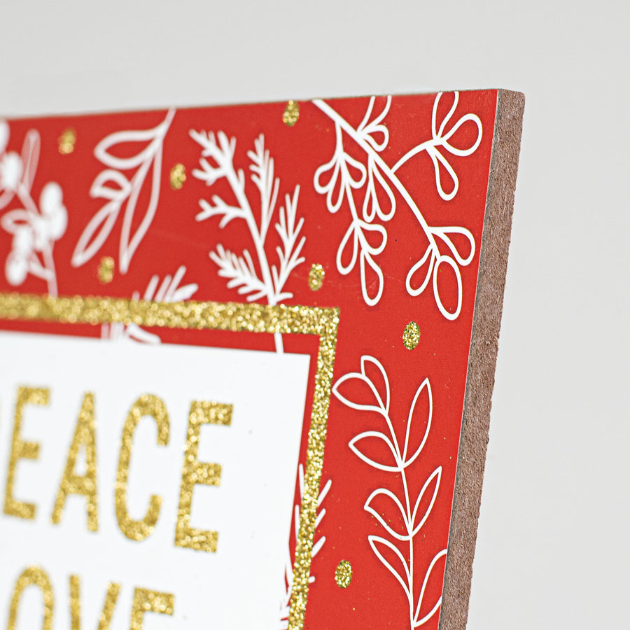 10" Square Wooden Sign: Peace, Love, Joy Glitter detail photo 3
