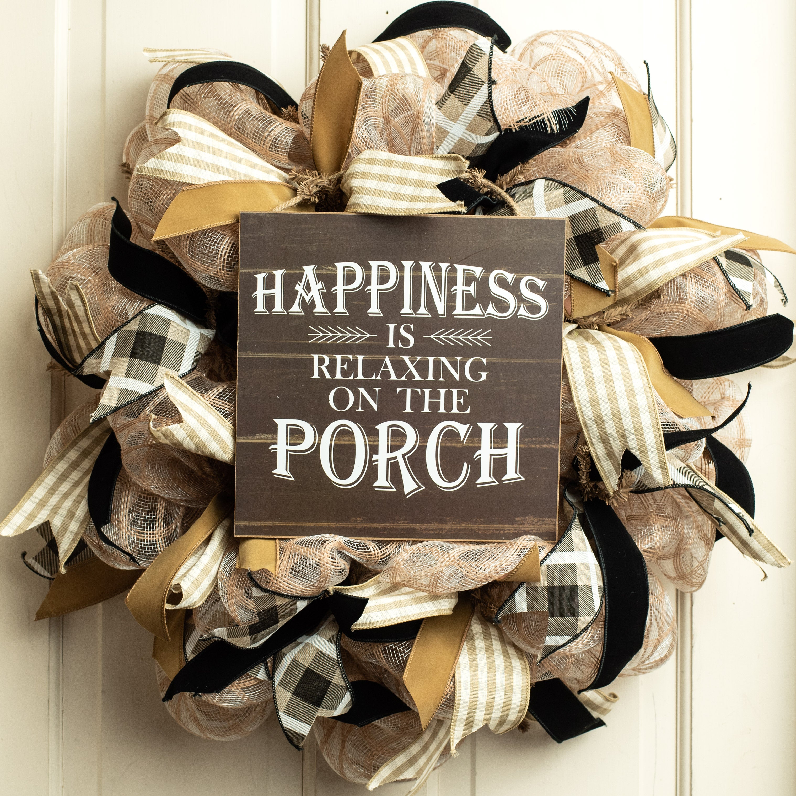 10" Square Wooden Sign: Porch Happiness Lifestyle Photo