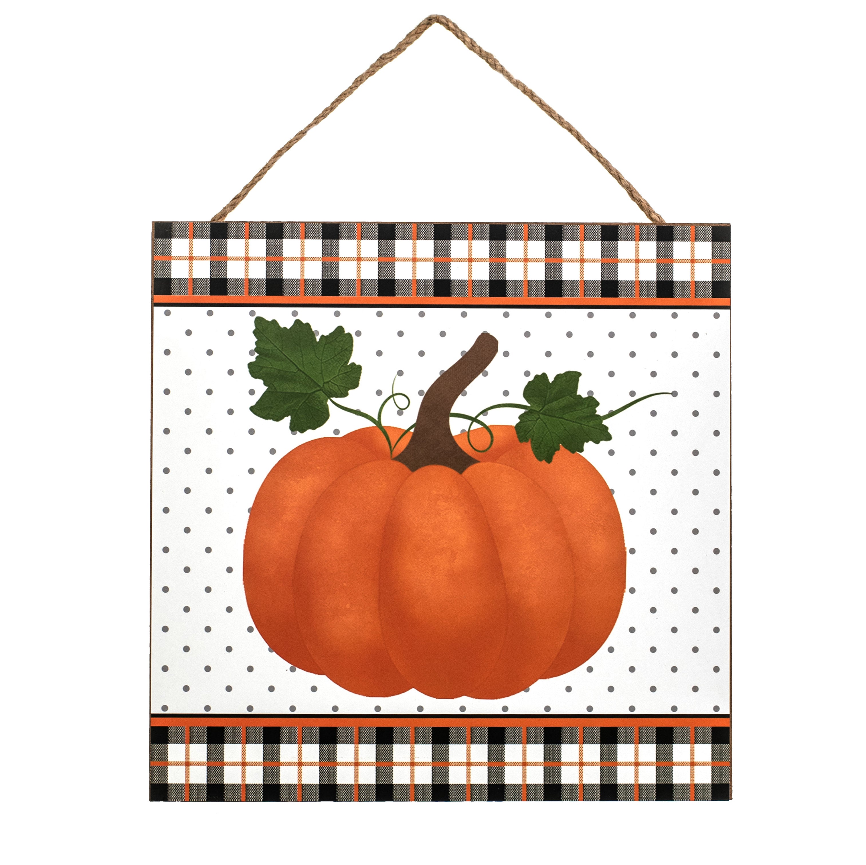 10" Square Wooden Sign: Pumpkin With Plaid Border Item Number: AP7053