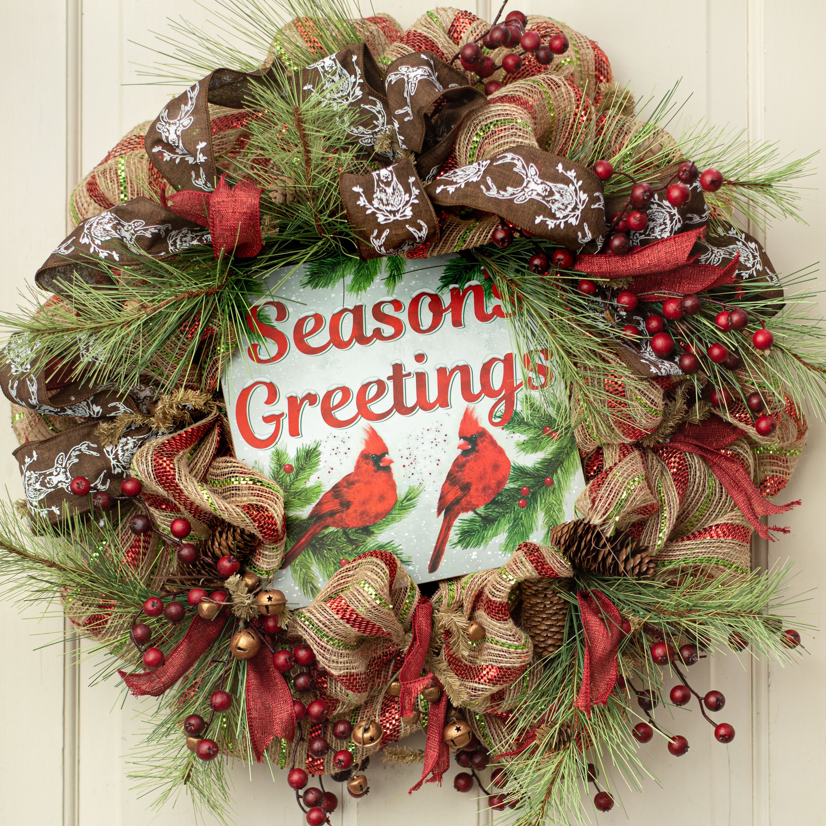 10" Square Wooden Sign: Season's Greetings Cardinal Lifestyle Photo