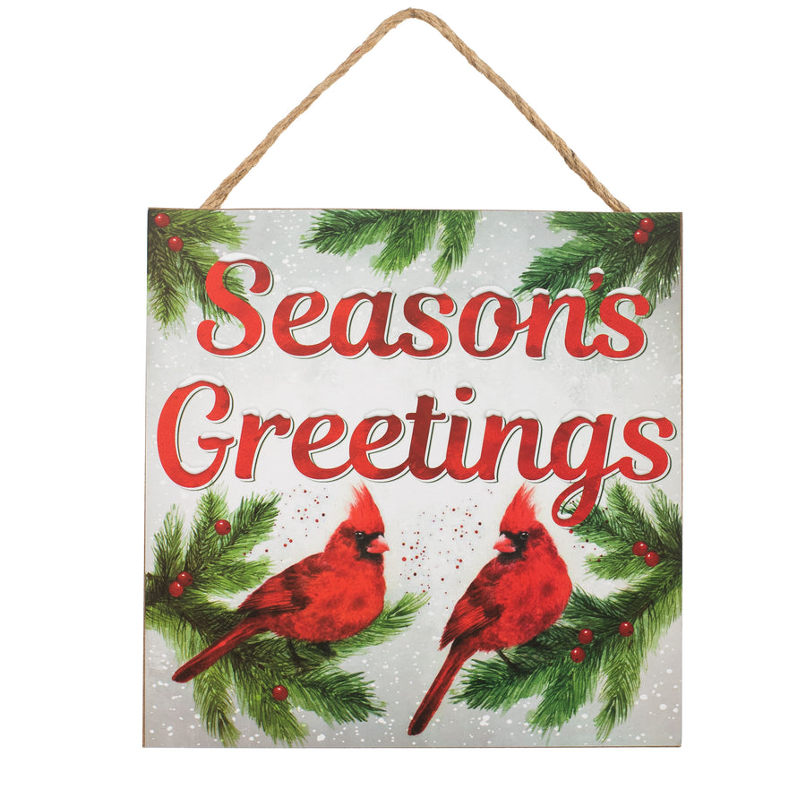 10" Square Wooden Sign: Season's Greetings Cardinal Item Number: AP8550