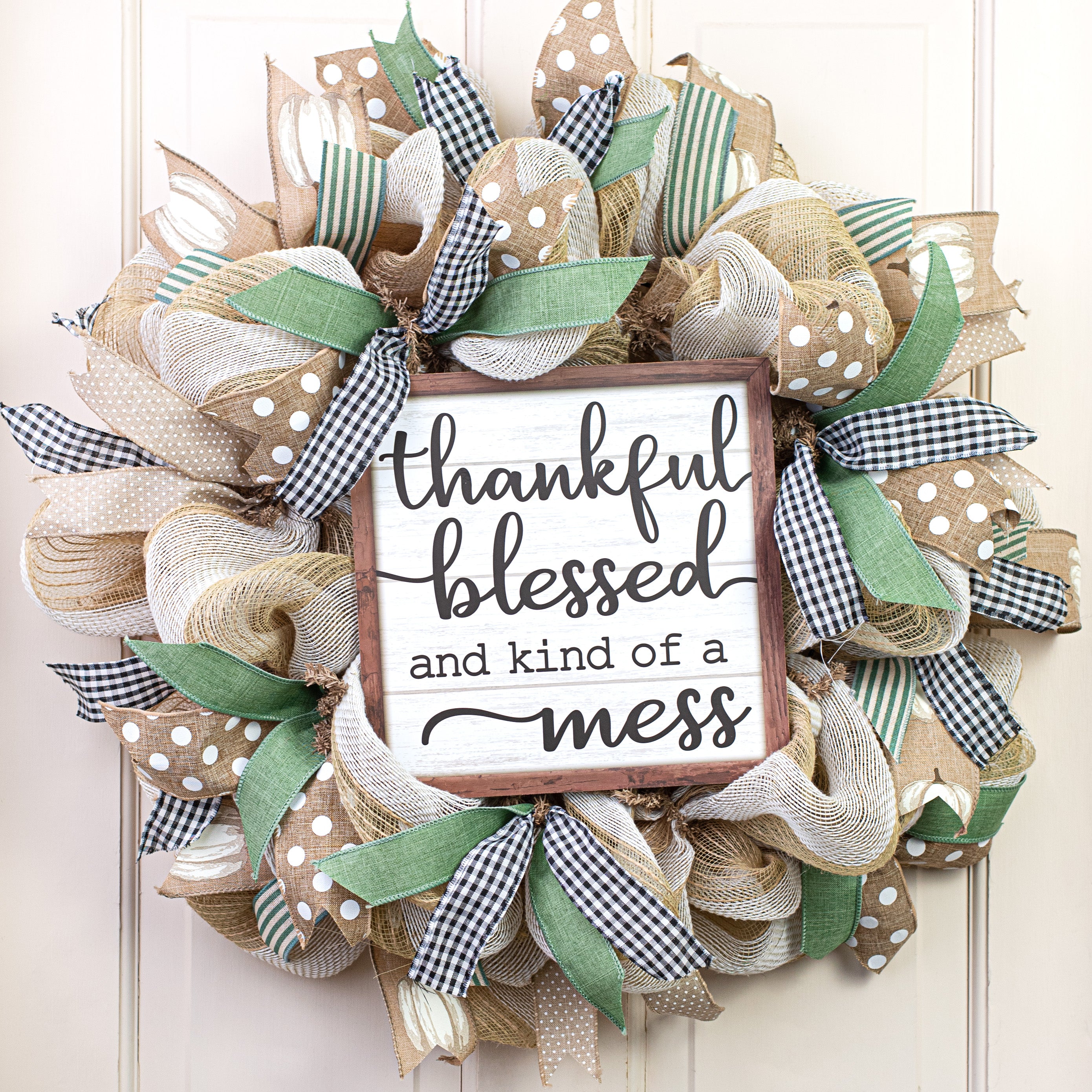 10" Square Wooden Sign: Thankful, Blessed, Kind of a Mess Lifestyle Photo