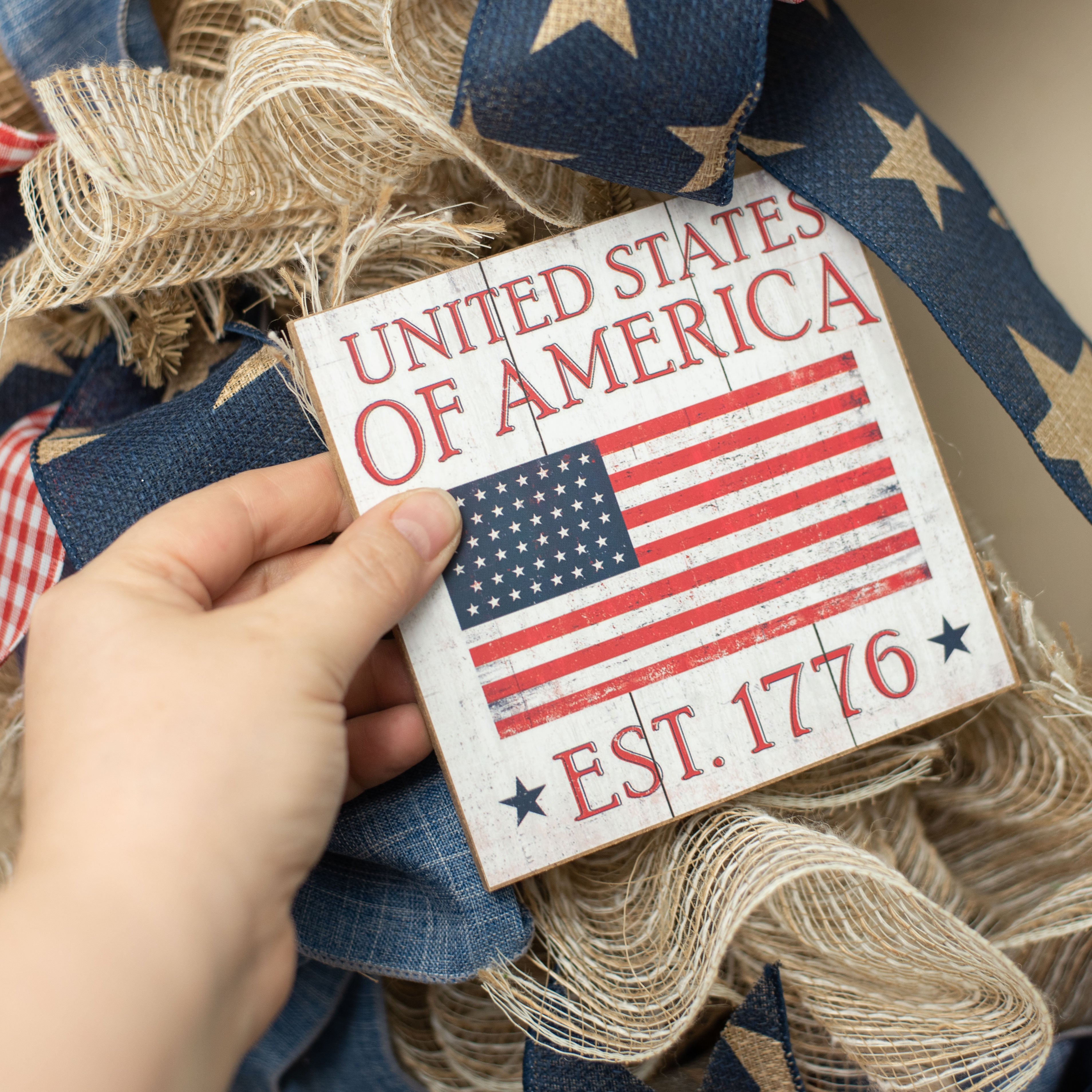 5" Square Wooden Sign: United States of America Flag Lifestyle Photo