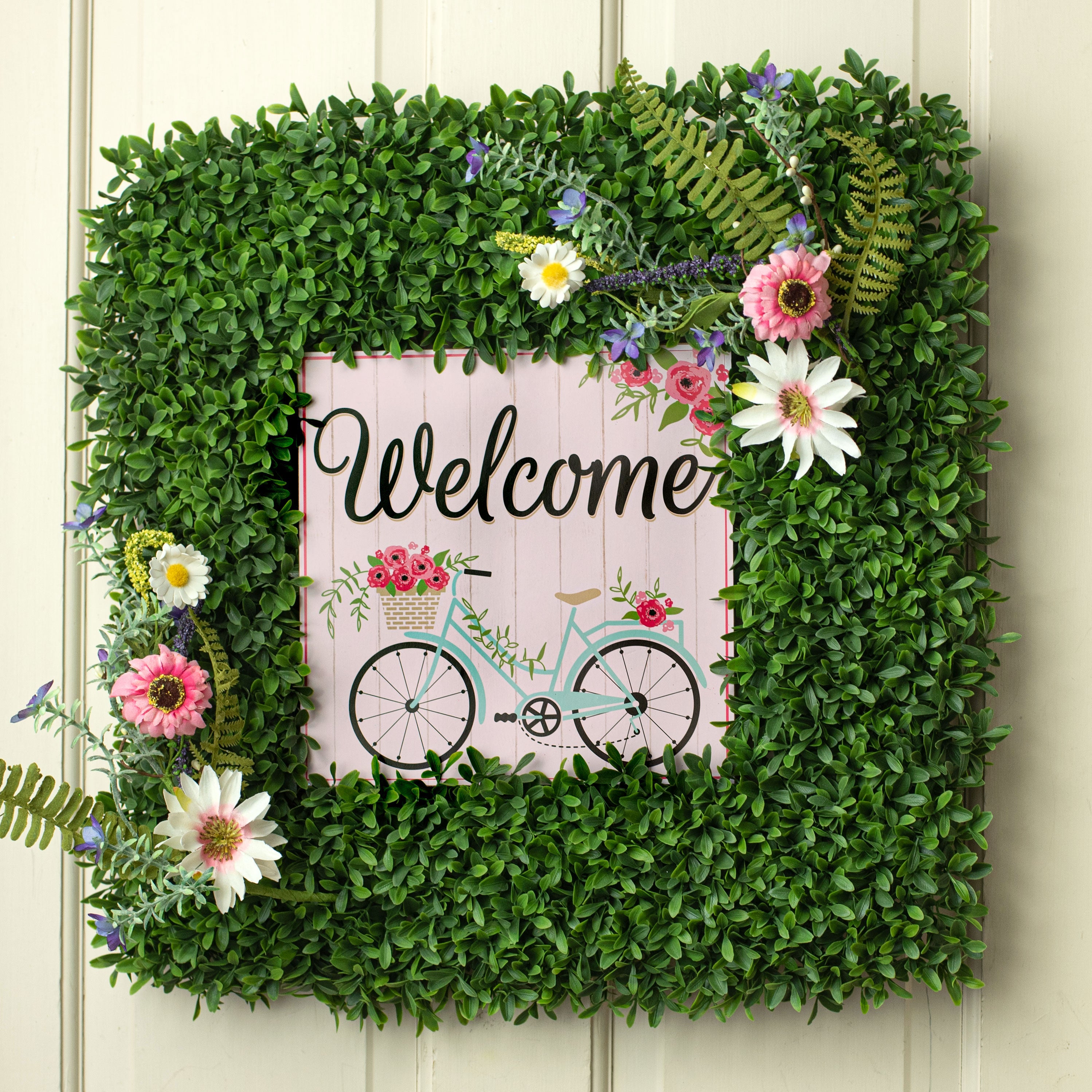10" Square Wooden Sign: Welcome Bicycle Blooms Lifestyle Photo