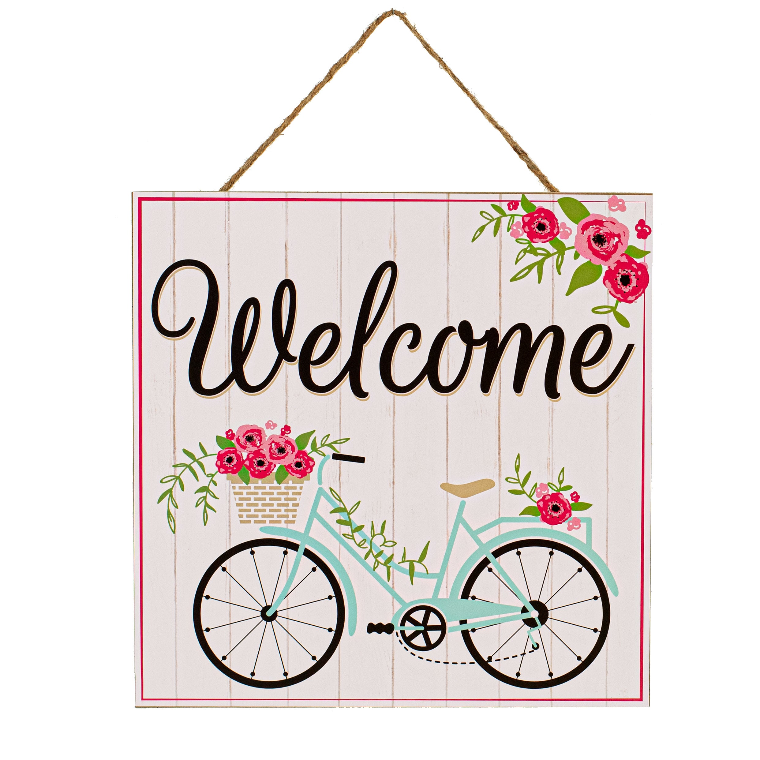10" Square Wooden Sign: Welcome Bicycle Blooms Item Number: AP8770