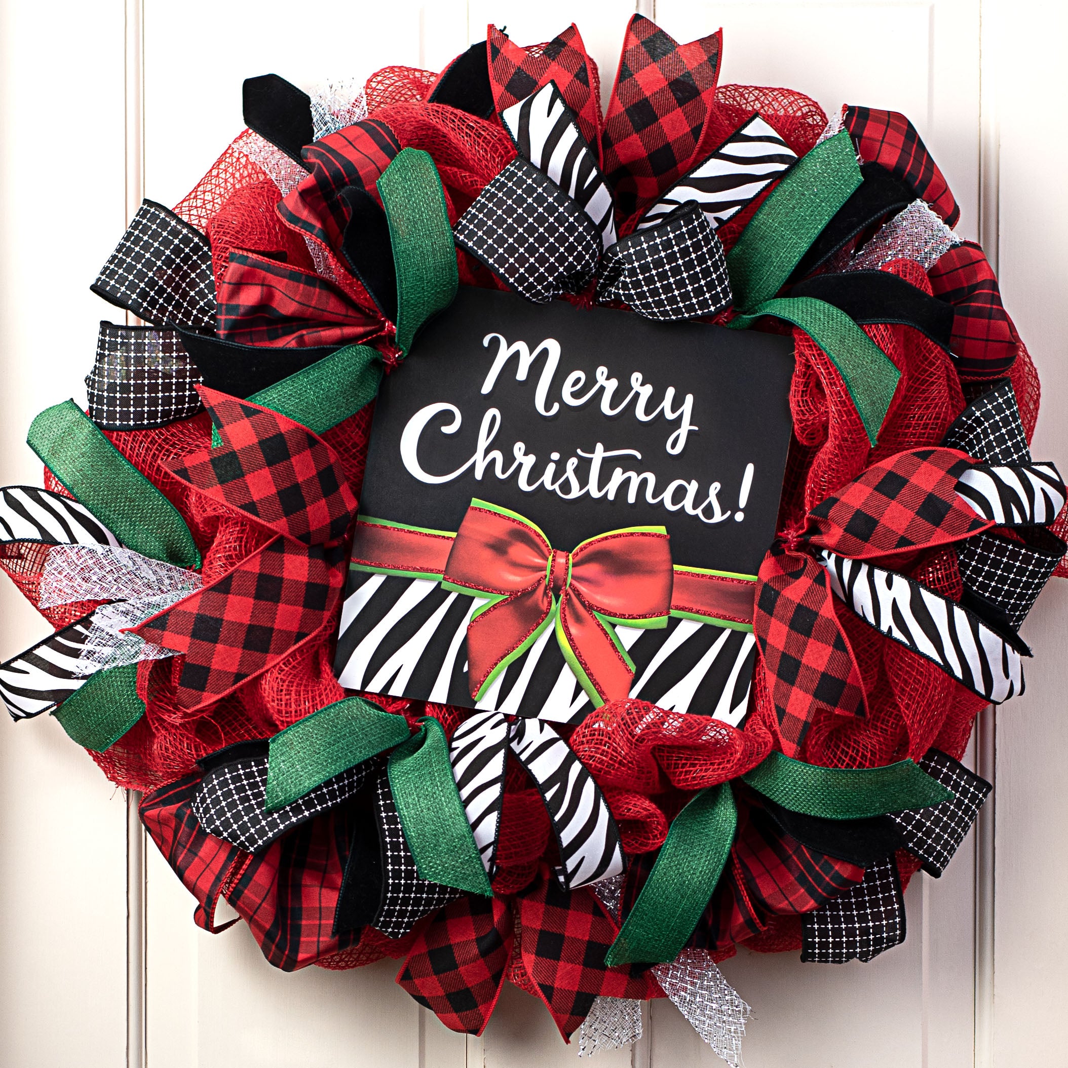 10" Square Wooden Sign: Zebra Stripes Merry Christmas Lifestyle Photo