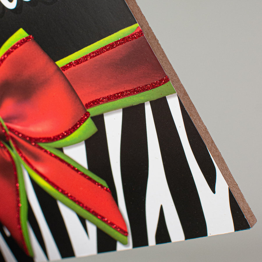 10" Square Wooden Sign: Zebra Stripes Merry Christmas detail photo 3