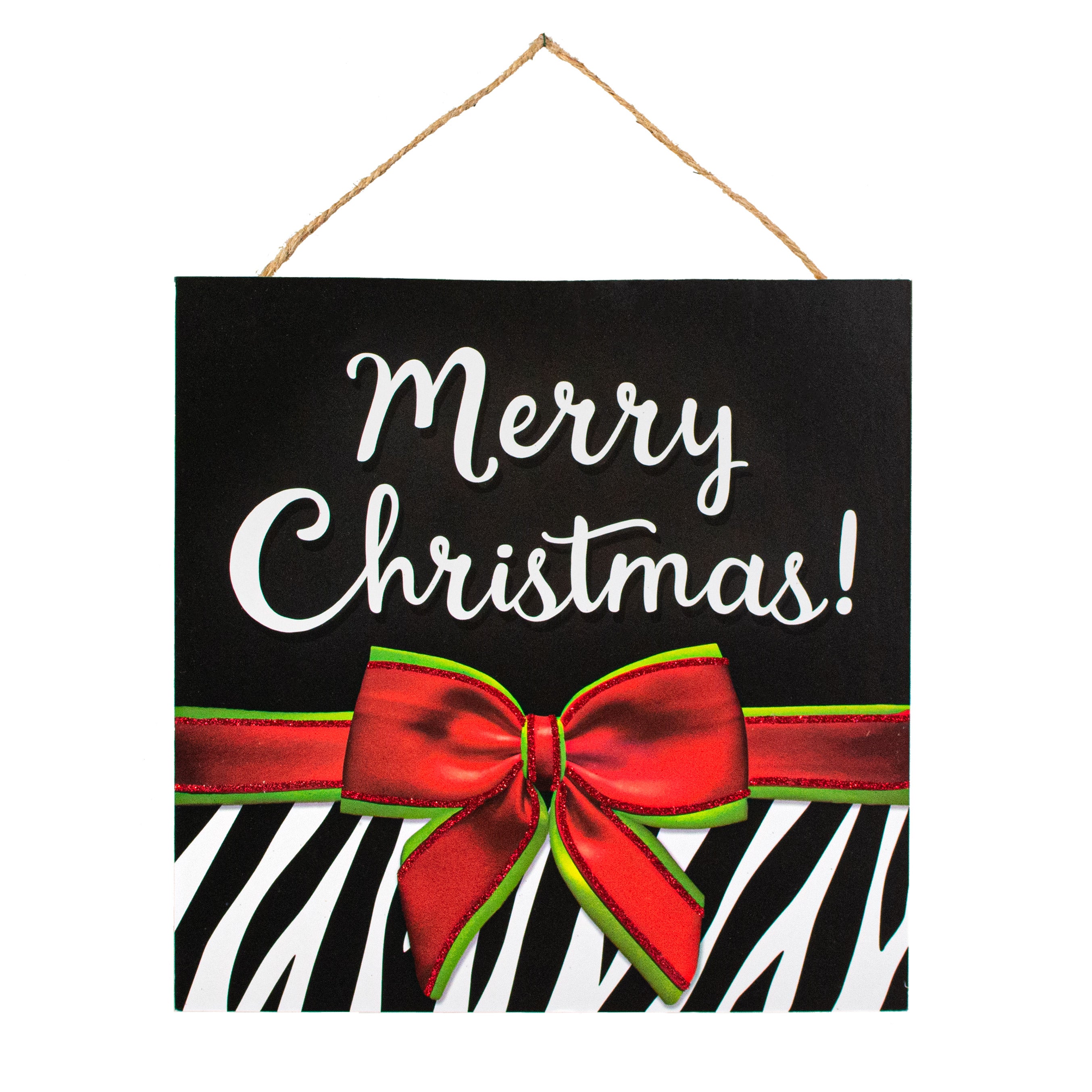 10" Square Wooden Sign: Zebra Stripes Merry Christmas Item Number: AP8947