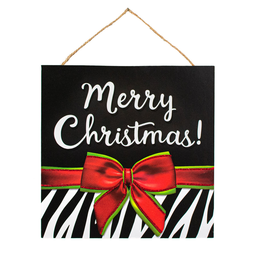 10" Square Wooden Sign: Zebra Stripes Merry Christmas Item Number: AP8947