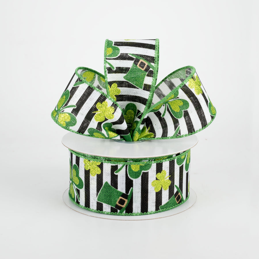 1.5" St. Patrick's Clovers & Hats Stripe Ribbon (10 Yards) Lifestyle Photo