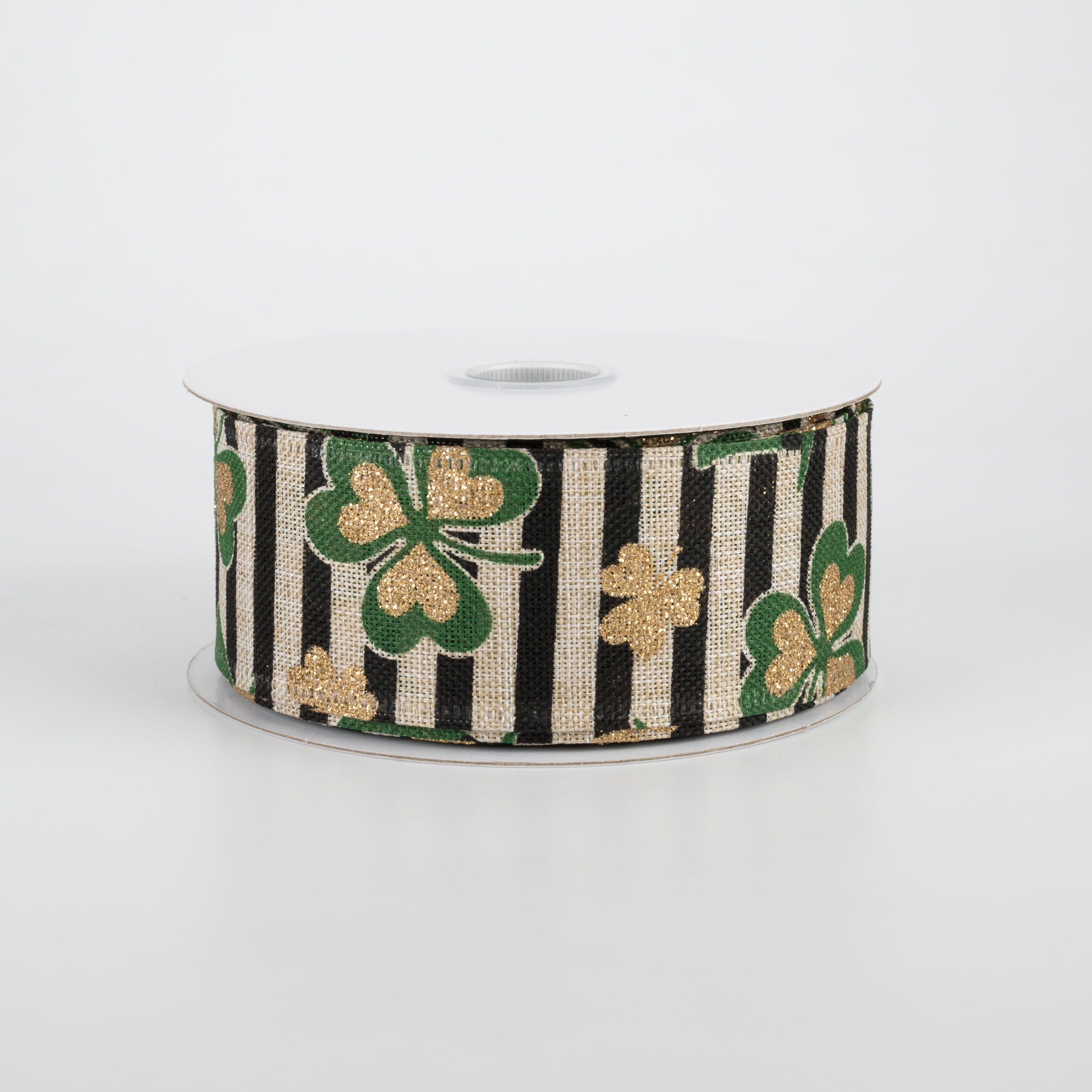 1.5" St. Patrick's Clovers & Hats Stripe Ribbon: Natural (10 Yards) Item Number: 25001-09-15