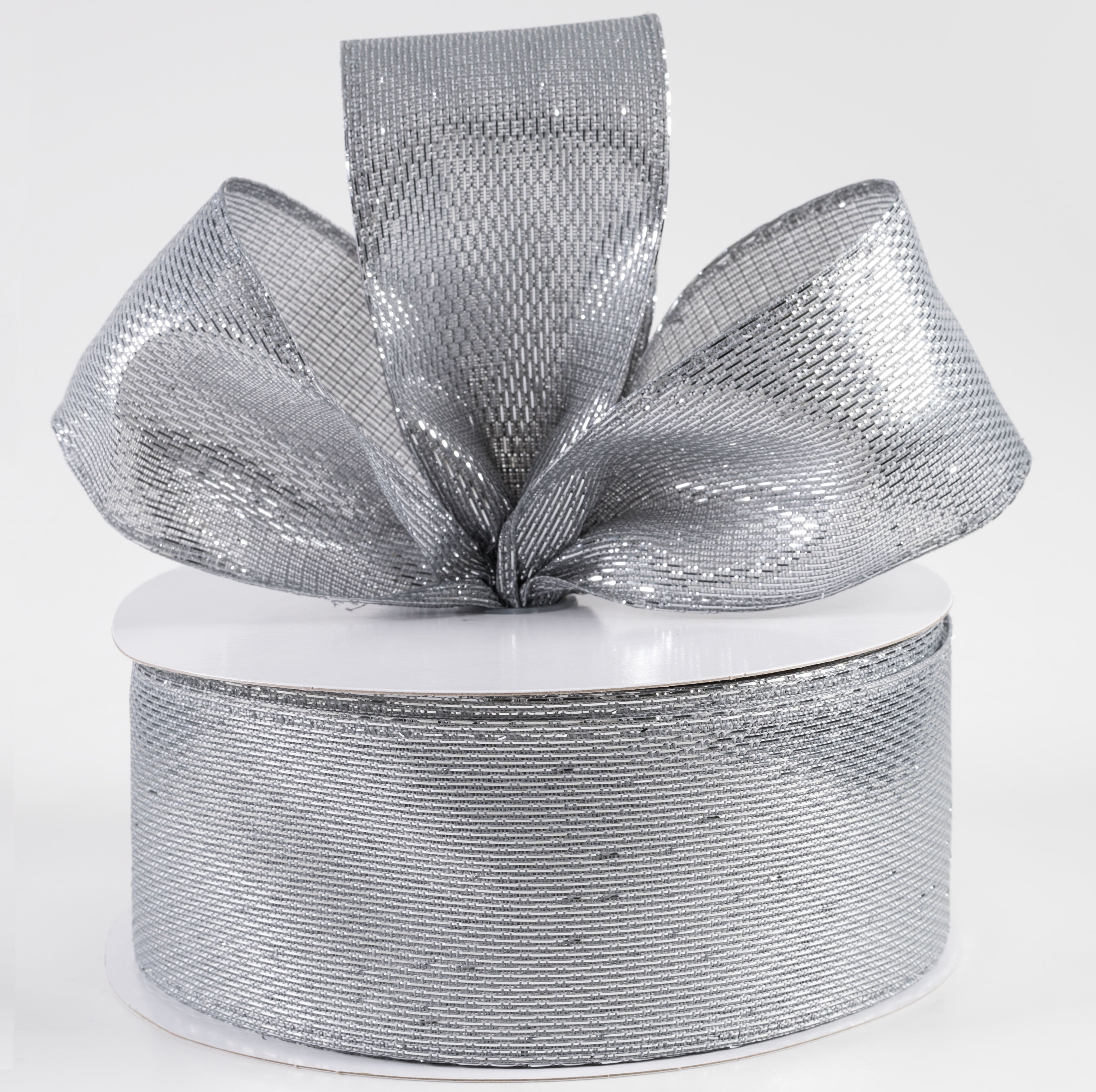 2.5" Stair-step Woven Metallic Ribbon: Silver (50 Yards) Lifestyle Photo