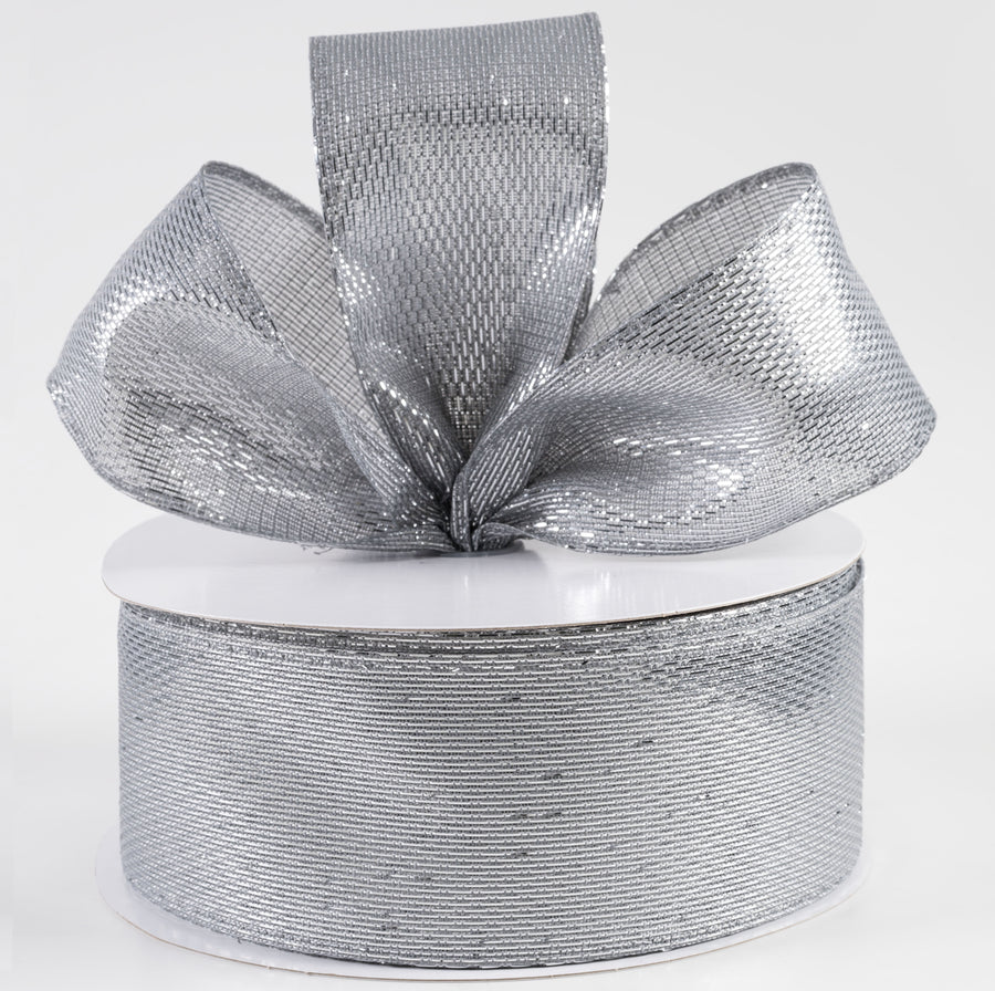 2.5" Stair-step Woven Metallic Ribbon: Silver (50 Yards) Lifestyle Photo