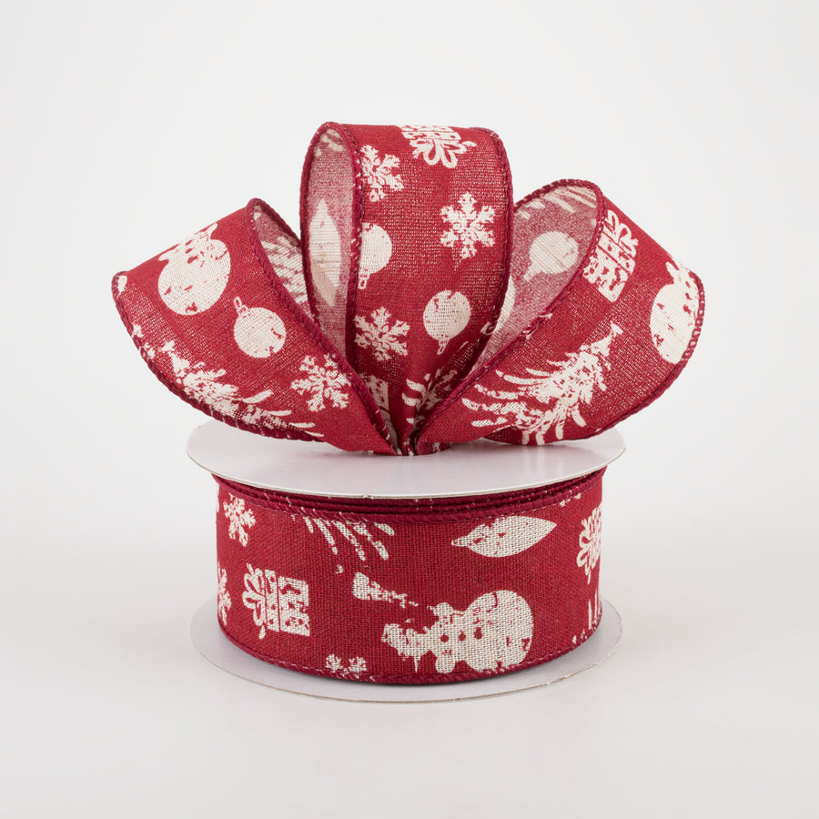 1.5" Stamped Christmas Icons Ribbon: Red & Ivory (10 Yards) Lifestyle Photo