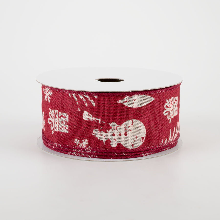 1.5" Stamped Christmas Icons Ribbon: Red & Ivory (10 Yards)
