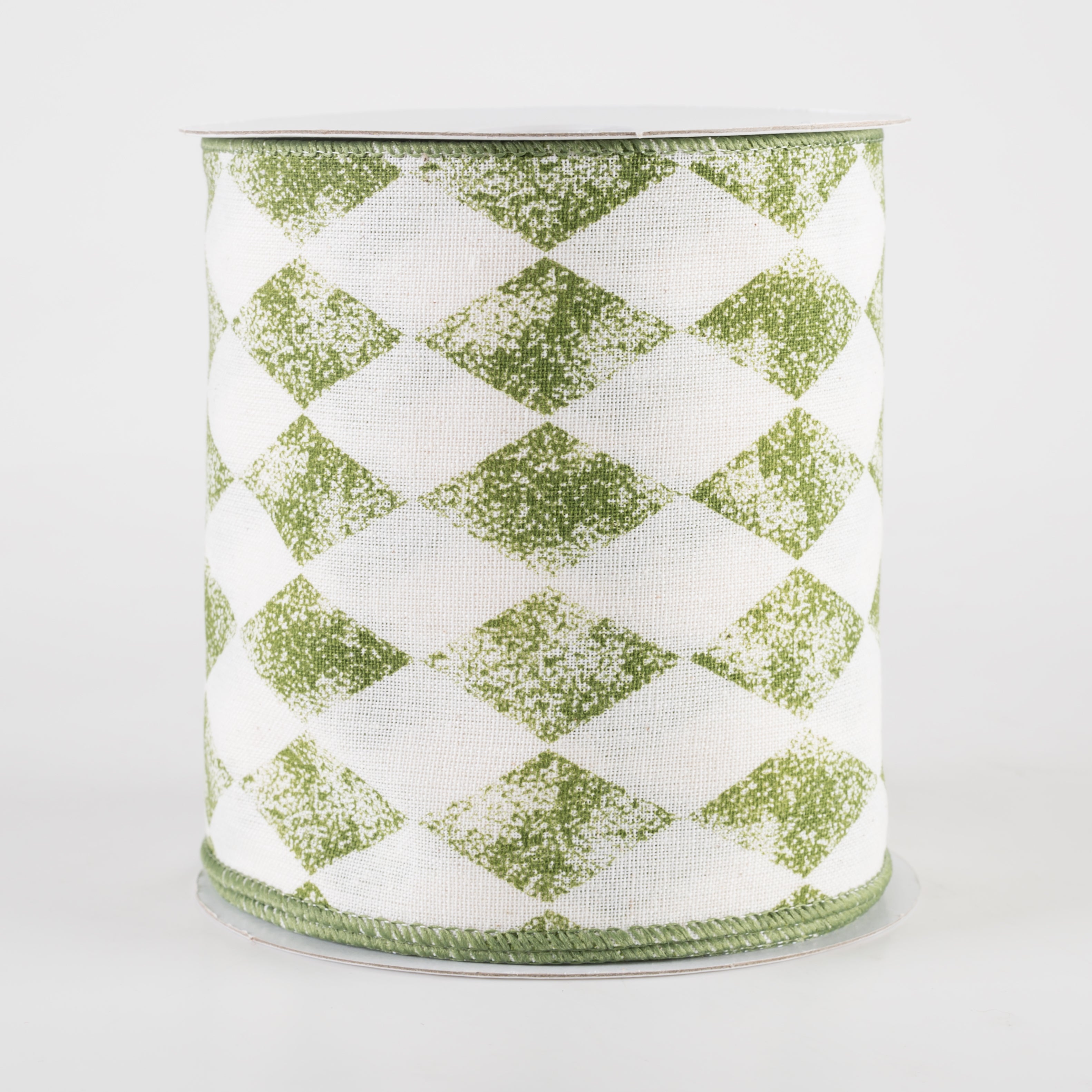 4" Stamped Harlequin on Cream Canvas: Moss Green (10 Yards)