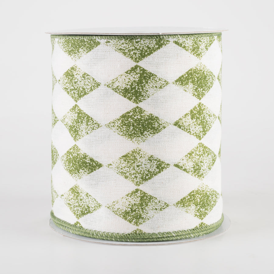 4" Stamped Harlequin on Cream Canvas: Moss Green (10 Yards)