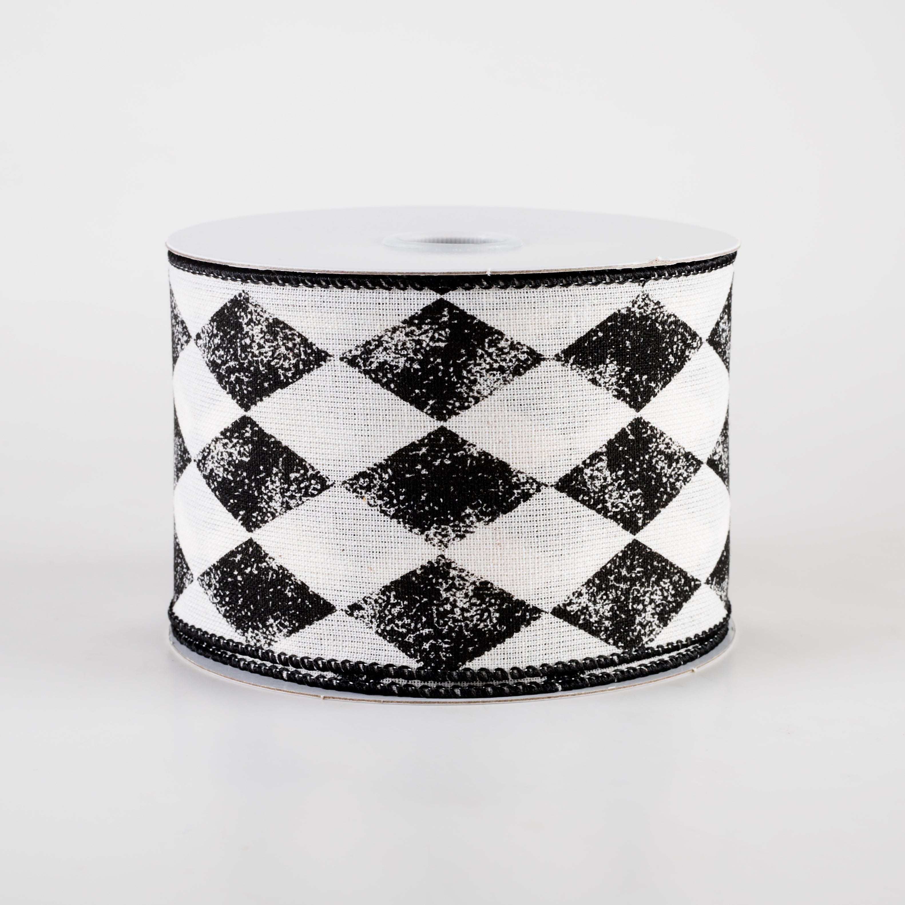 2.5" Stamped Harlequin Ribbon: Ivory & Black (10 Yards)