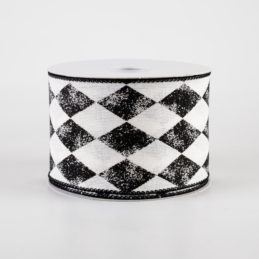 2.5" Stamped Harlequin Ribbon: Ivory & Black (10 Yards)