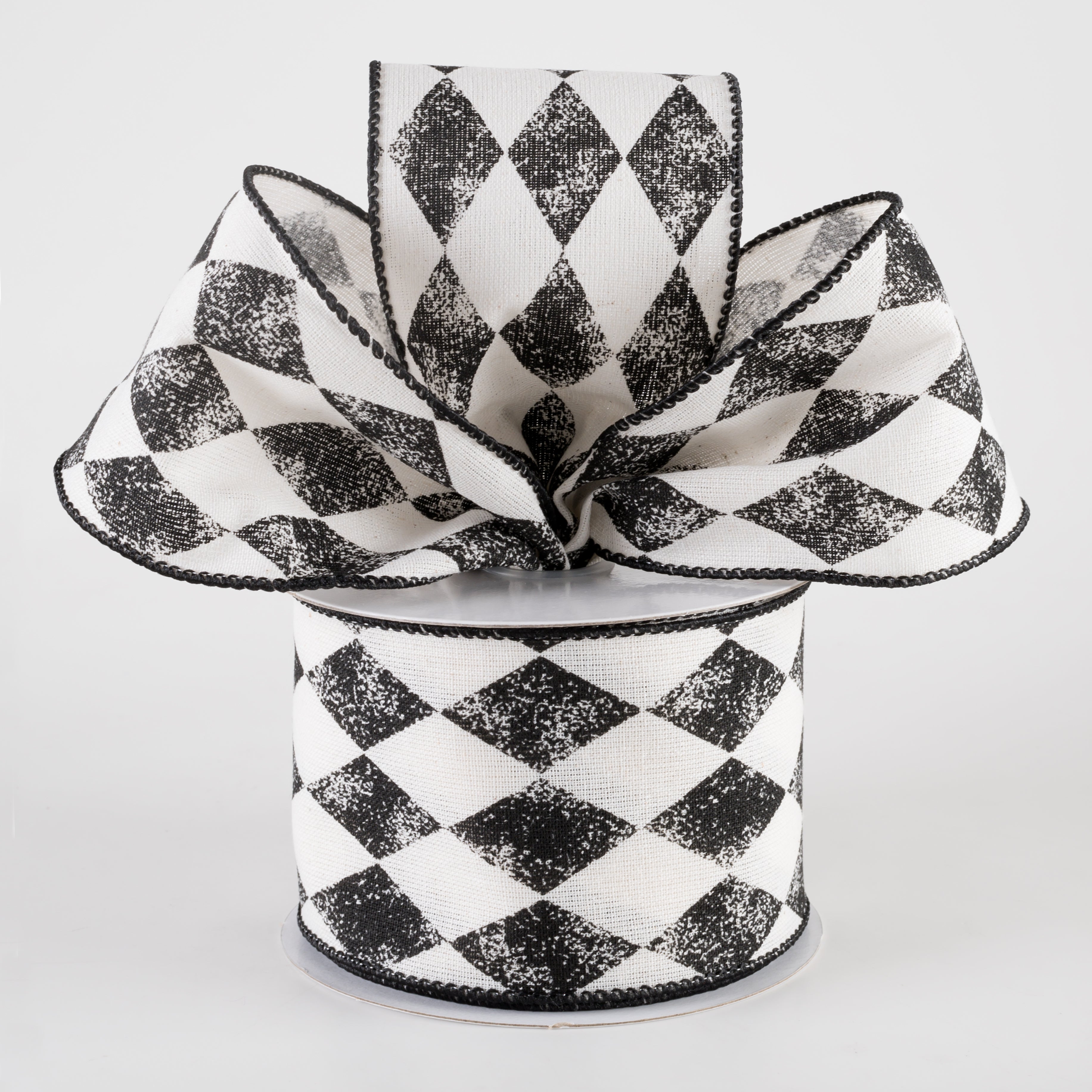 2.5" Stamped Harlequin Ribbon: Ivory & Black (10 Yards) Lifestyle Photo