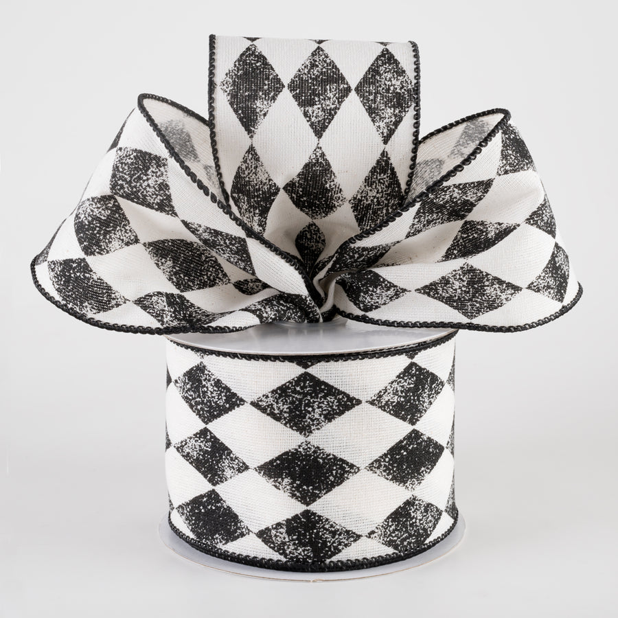 2.5" Stamped Harlequin Ribbon: Ivory & Black (10 Yards) Lifestyle Photo